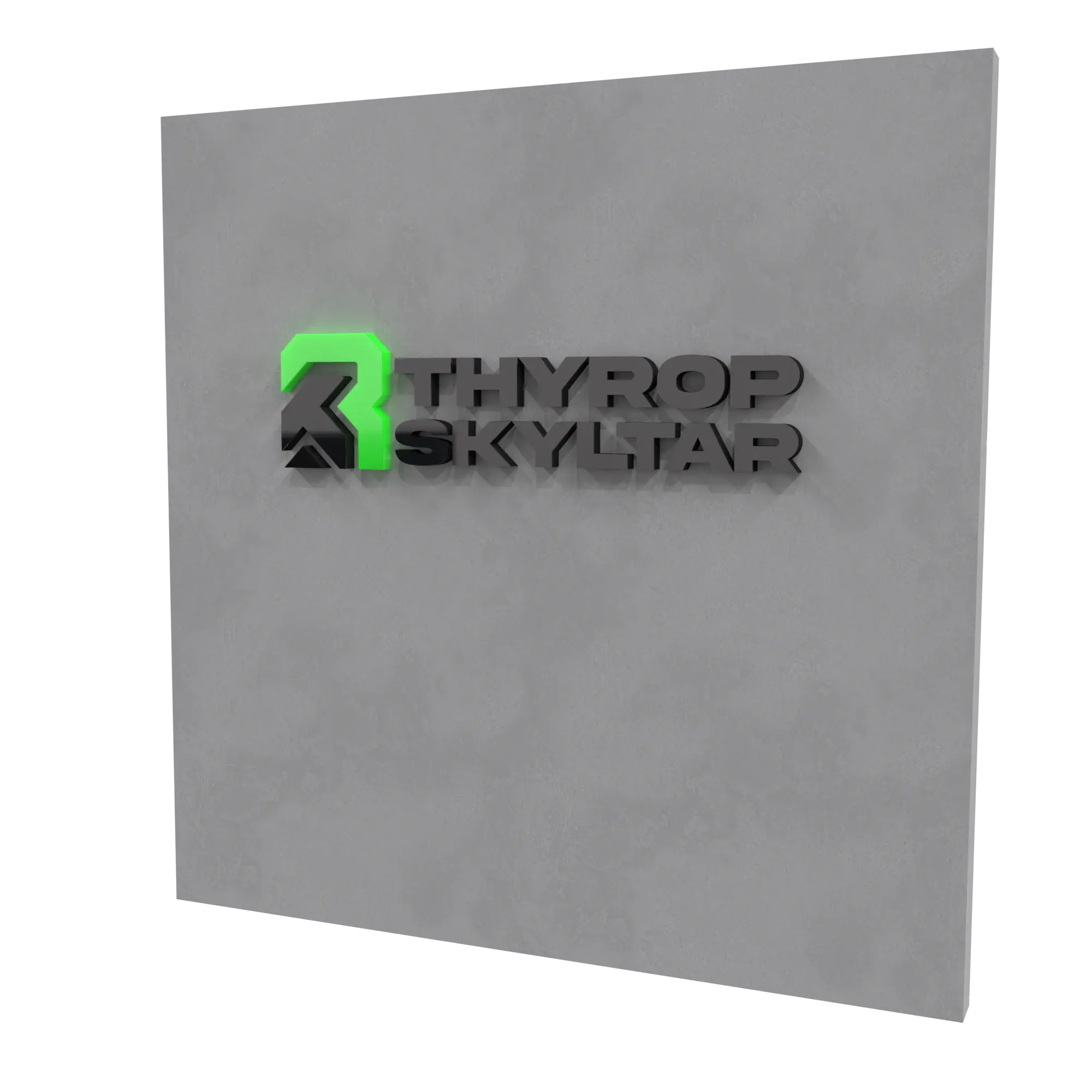illustartion i 3D av en frigolitskylt med logotypen Thyrop Skyltar AB.